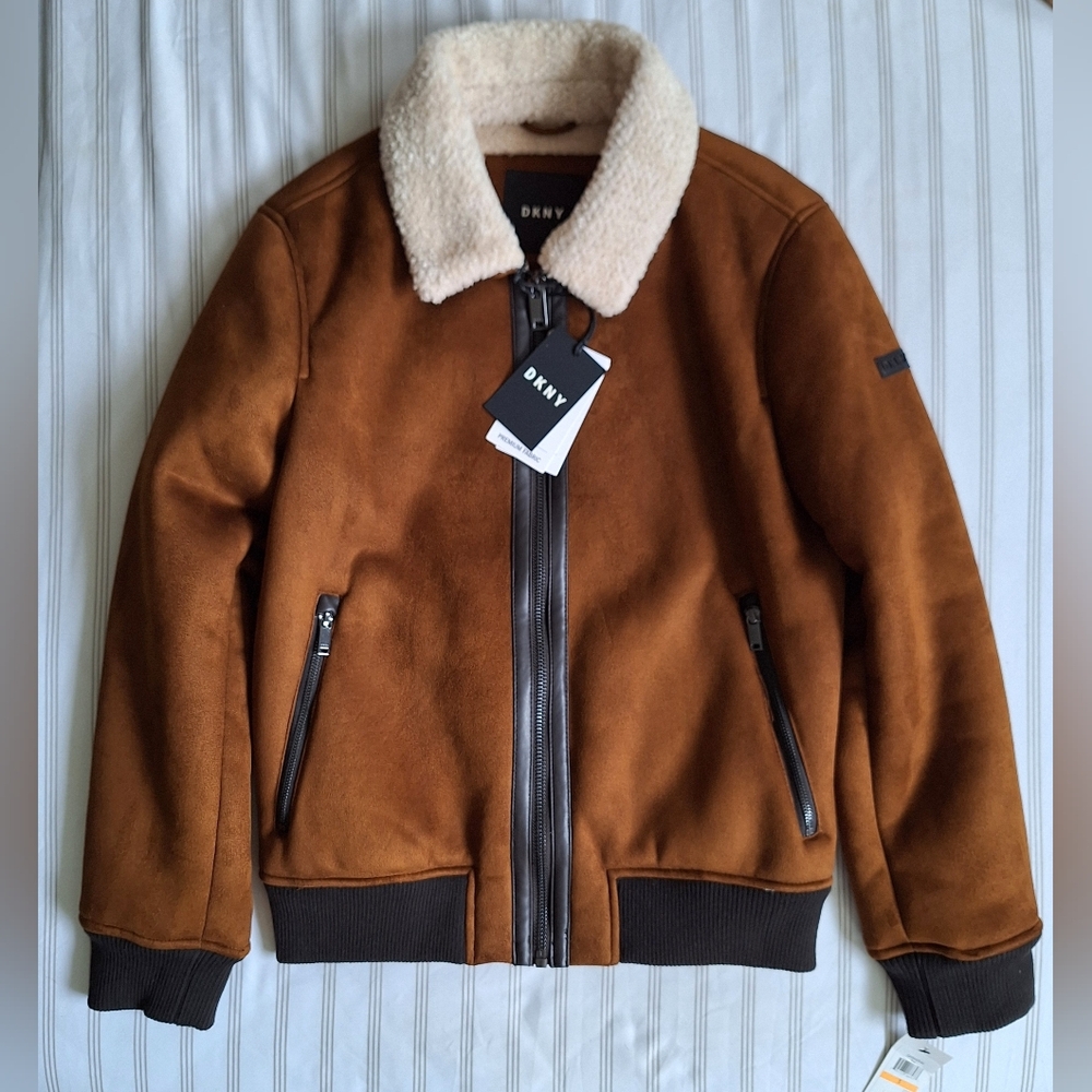 Dkny shearling suede bomber jacket